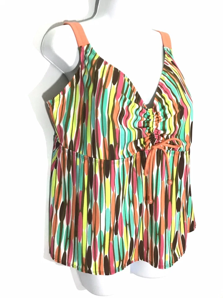 Camiseta de natación Avenue para mujer talla 20 naranja multicolor a rayas copa suave incorporada Foto 2 de 4