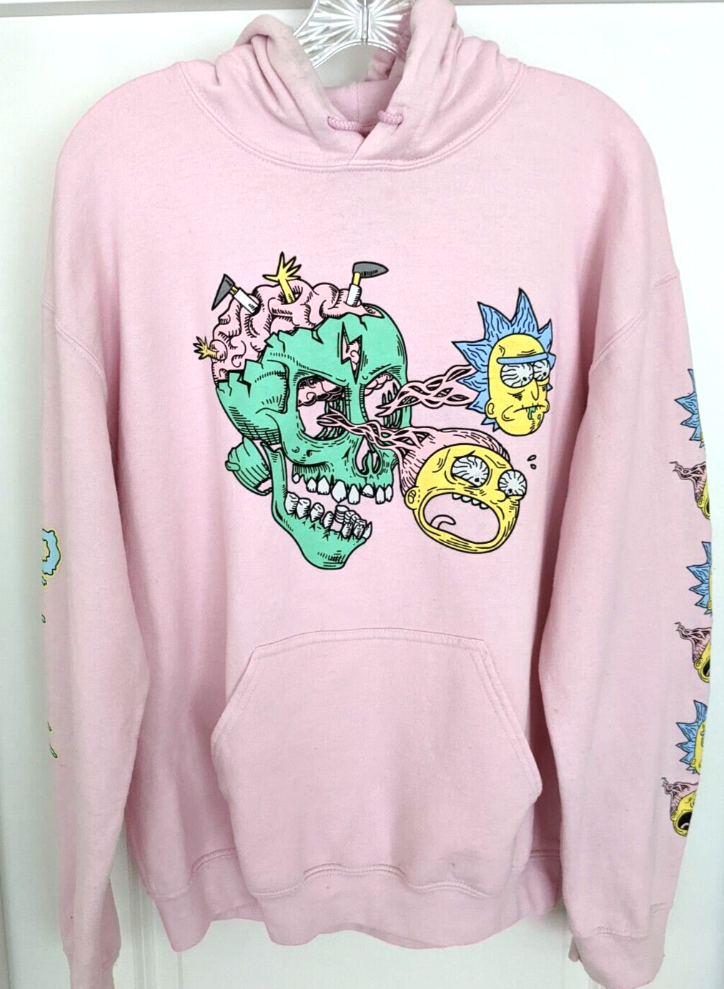 Rick And Morty Eyeball Skull Pink Hoodie Sweatshirt Size Medium | eBay
