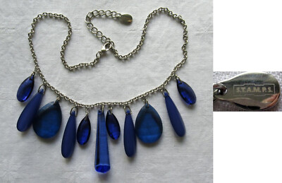 SILB. COLLIER - NECKLACE - BLAU - MIXED DROPS - S.T.A.M.P.S. - WIE NEU - 60 cm