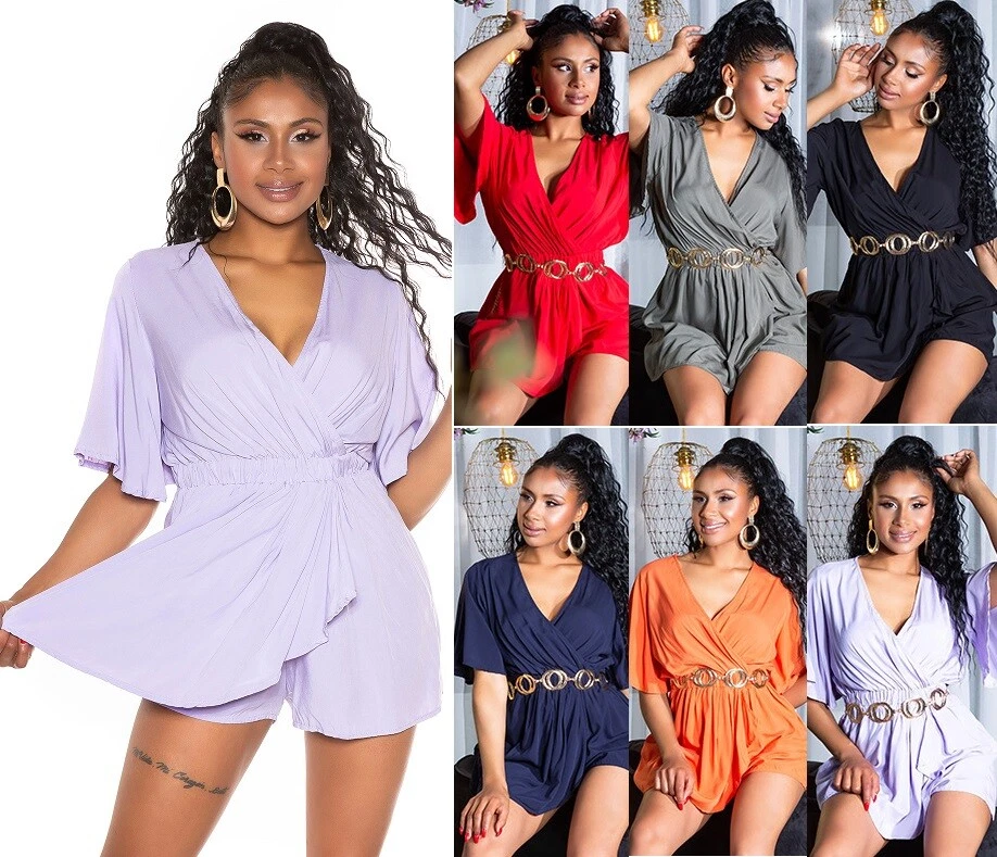 Koucla Damen Playsuit Sommer Party kurz Overall Jumpsuit Wickellook Hotpants  - Bild 1 von 1
