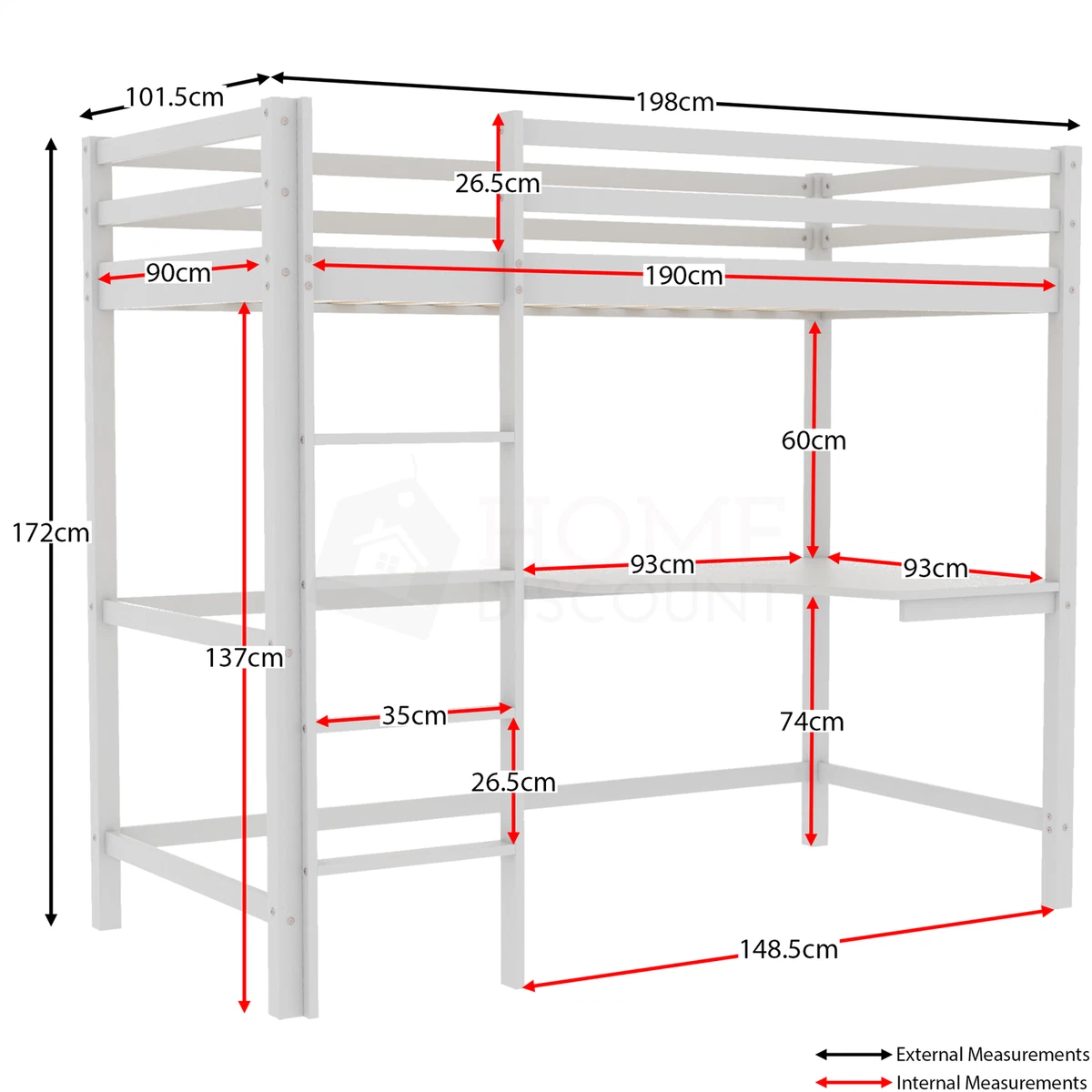 Bunk bed with desk dimensions deals