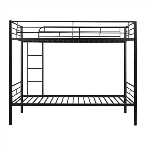 Twin Over Twin Size Modern Metal Bunk Bed for Teen Adults Save Space Black - Picture 14 of 18