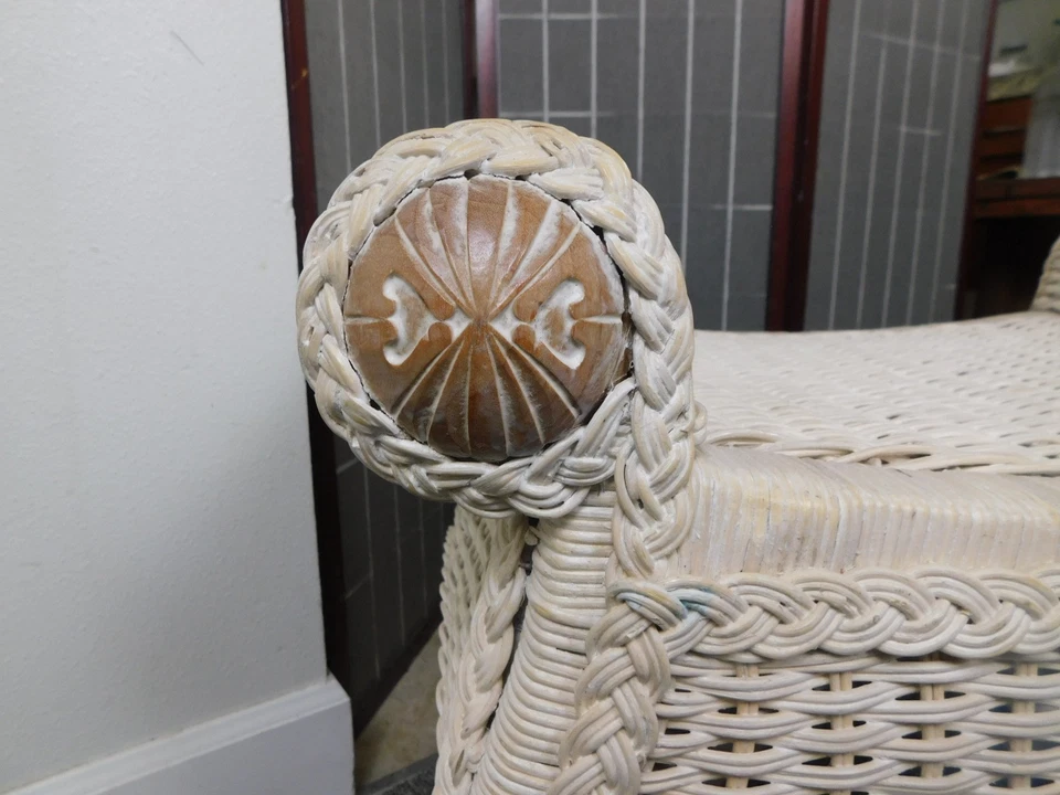 Vintage Jamaica Wicker Bench Vanity Desk Chair Stool Rattan Hollywood Regency VG - Image 2 of 4