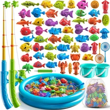 Pool Fishing Toys Games, Water Table Bathtub Toy with Inflatable Pool Pole Rod N
