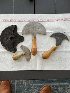 Lot Of 3 Vintage Antique G. Pearson Sheffield Round Half Moon Head Leather Knife