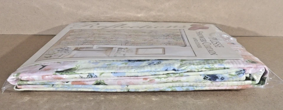 Винтажная тканевая занавеска для душа с цветочным рисунком розовые и синие с подкладкой для коттеджа НОВАЯ - Изображение 4 из 4