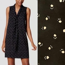 LOFT Black/Cream Paw Print Neck Tie Mini Dress Size XS Cat Dog Office Summer