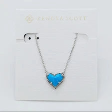 New Kendra Scott Ari Heart Silver Necklace in Turquoise