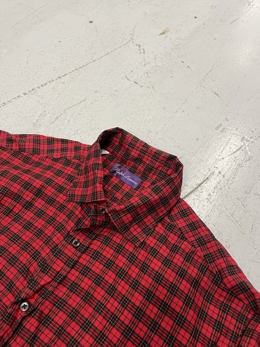 Ralph Lauren Purple Label Plaid Button Up Shirt XL Made In Italy Cotton Red - Picture 2 of 8