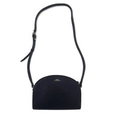 A.P.C. Demi Luna Half Moon Shoulder Bag Navy Demi Luna Leather Cowhide Clock Emb