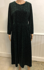 vtg 90s LL Bean Velvet Shift Dress Sz 14 Green Holly Berries Maxi Long Slv