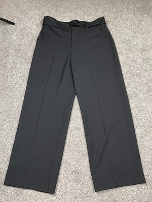 Club Monaco Pants Womens 8 Black Flare Belted Wool Dark Academia Preppy Classic