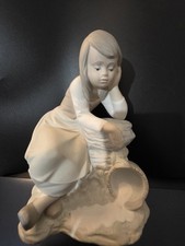 Nao Lladro Sad Milk Maid Spilled Milk Bisque Finish Spain Signed