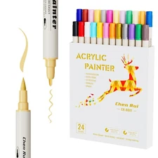 24 Colors Acrylic Paint Pens With Gold and Siliver Mettallic Color, Dual Tip ...