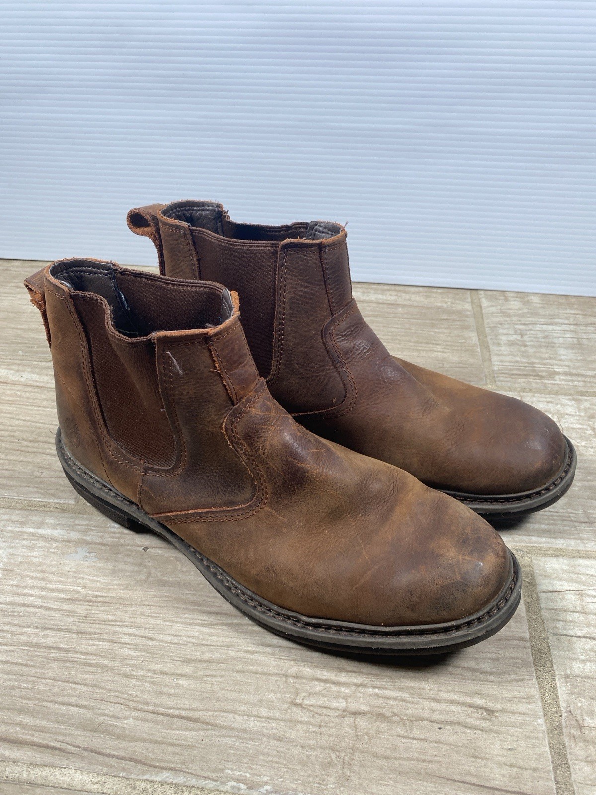 Timberland PRO A1V4Z Mens 10.5 Brown Leather Work Chelsea Boots Pull-On
