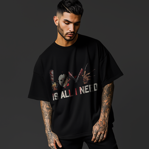 Horror Movie Icons T-Shirt – Love Is All I Need Graphic Tee A236 - Picture 4 of 11