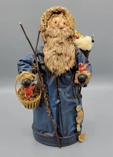 Vintage Arts & Craft Style Santa Claus Figurine Blue Vinyl Jacket 12.5" Tall