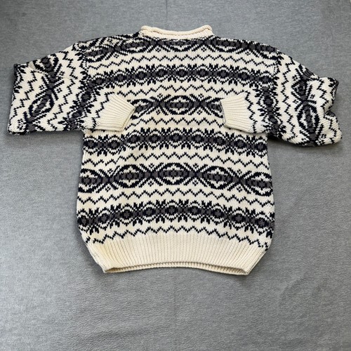 VTG Arbor Way Sweater Adult Large Cream Blue Roll Neck Chunky Knit Geometric 90s - Picture 8 of 10