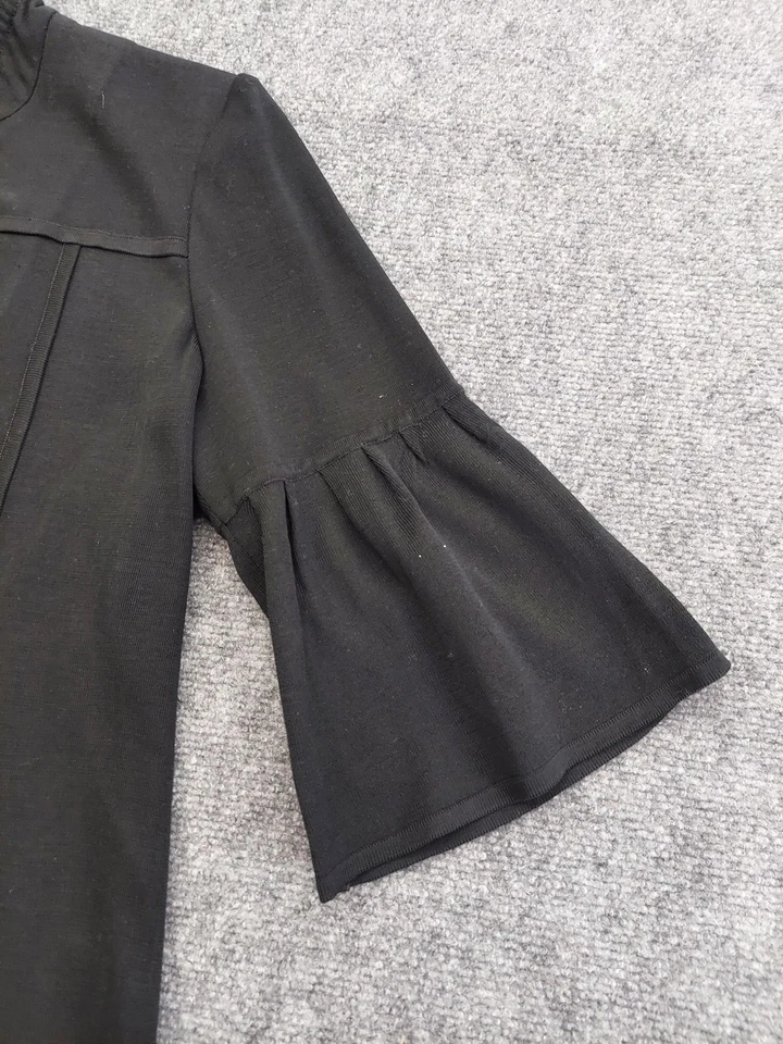 Ming Wang Jacket Womens Petite Large Black Bell Sleeve Ruffle Collar Open Front - Image 4 of 4