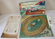 VINTAGE 1958 HUGGIN’ THE RAIL BOARD GAME SELCHOW & RIGHTER RARE VERSION Race Car