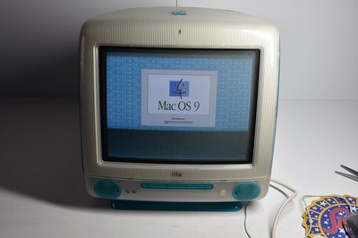 Vintage Apple iMac G3 OS9 Bondi Blue Computer & Mouse WORKING Tested Free Ship
