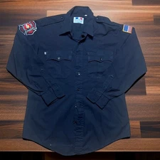 VINTAGE 70s Fire Department Button Up Size 34 Mens Patched Black Uniform