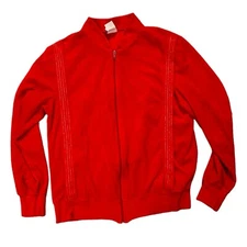 Vintage L'Eggs ActiveWear Red Velour Jacket Zip Up Women’s L Large Movie TV Prop