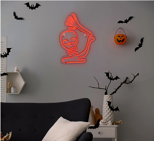 Scheletro teschio festa festa di Halloween personalizzato su misura spaventoso neon luce insegna - Foto 2 di 5