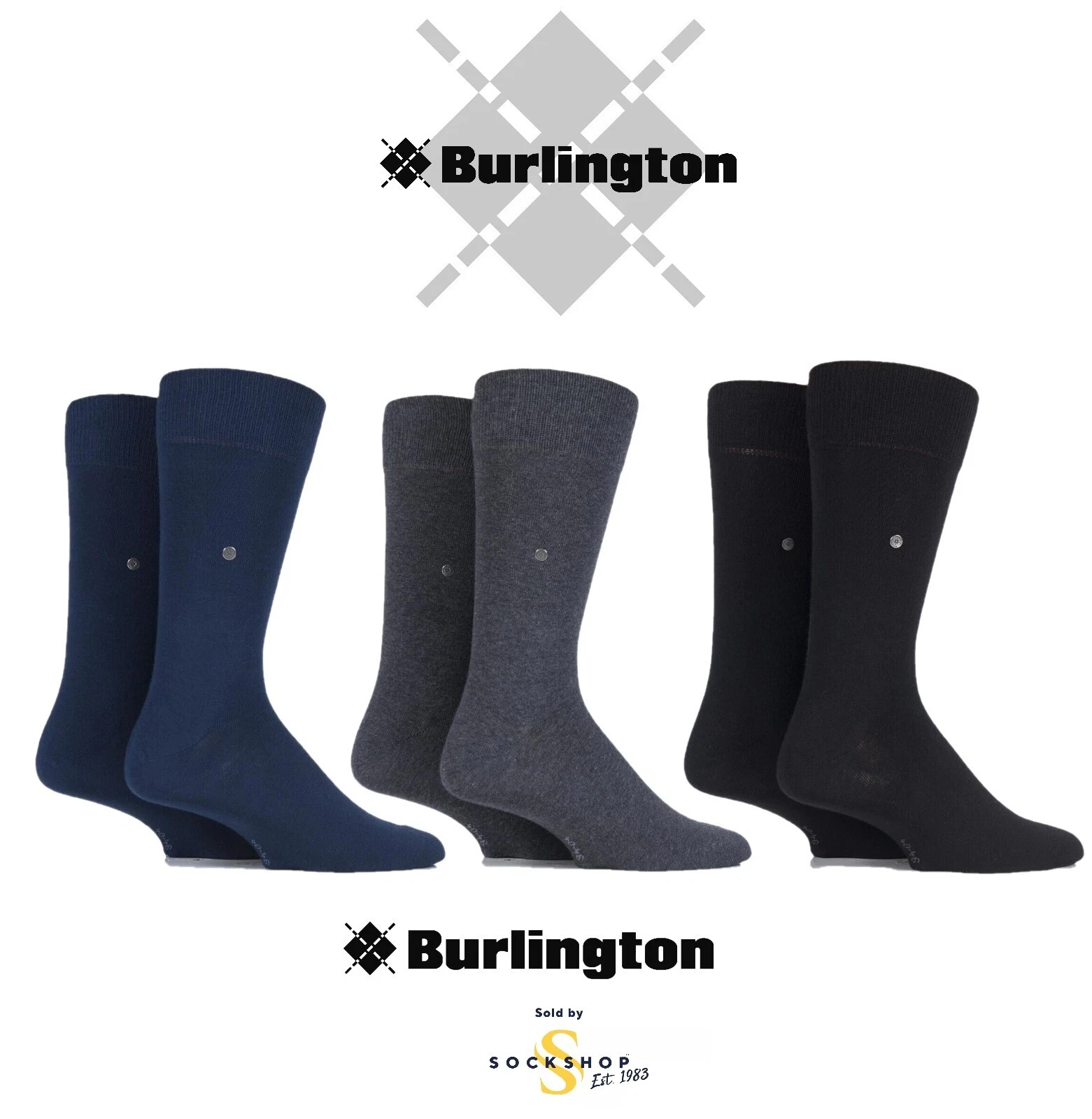 Burlington Men's Everyday Mercerised Cotton Socks -Various Colours - 2 Pair Pack