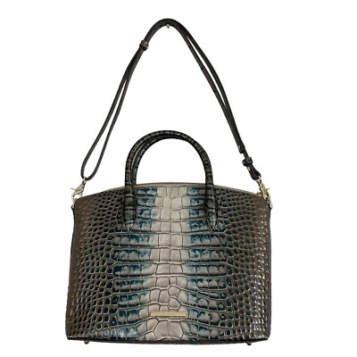Brahmin Carolina Satchel Gray Teal Ombré Petrol Magnus Removable Crossbody Strap