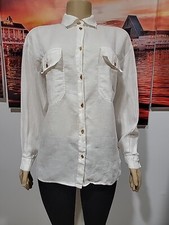 Michael KORS Made In Italy Size S Linen Gold Buttons Women's Shirt Blouse #W1