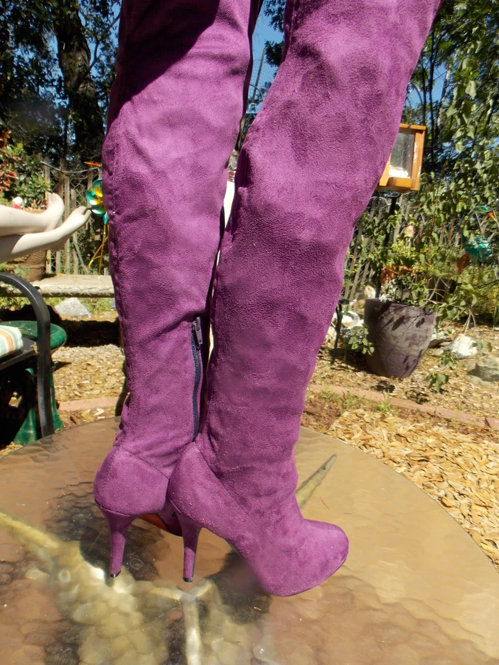 BOTAS HASTA EL MUSLO BUMPER MUJER MORADAS IMITACIÓN GAMUZA STILETTO TALLA 9.5 Foto 4 de 4