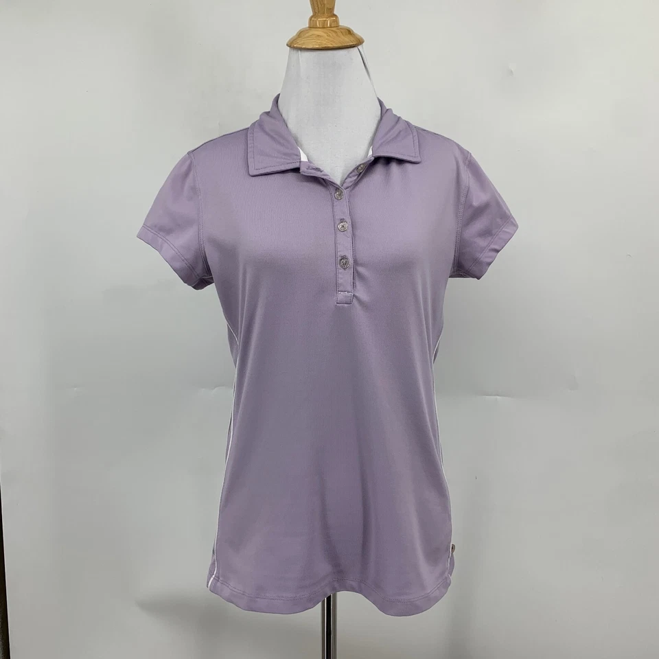 Camisa polo ALO para mujer M mediana lavanda CoolFit ventilada laterales manga gorra Foto 2 de 4