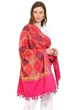 Large Kani Jamavar Wool Shawl Intricate Border Pink Paisley Wrap Scraf Shawl Art