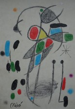 Surreal character drawing, signed Joan Miro, w COA