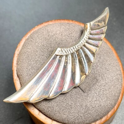 Vintage Solid Sterling Silver 925 Freeform Fan Shape Beveled Brooch 2.25'' Long