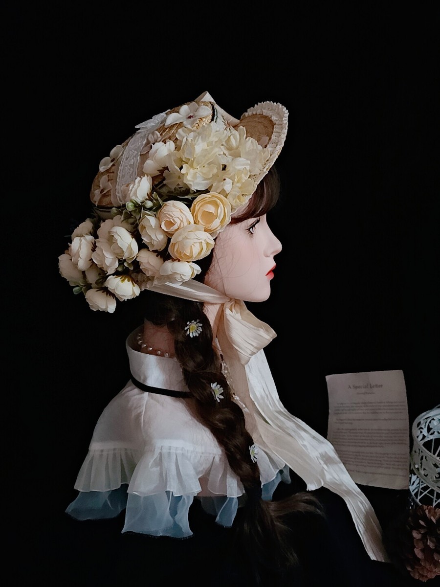 Victorian Lady Boater Hat with Florals Tea Party Wedding Bridal