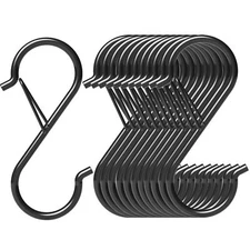 12 Pack S Hooks for Hanging with Safety Buckle, 3.5 Inch Heavy Duty Black Vinyl 