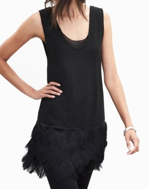 NWT Banana Republic Black Long Tank Top Feather Fringe Hem Flapper Sleeveless S | eBay