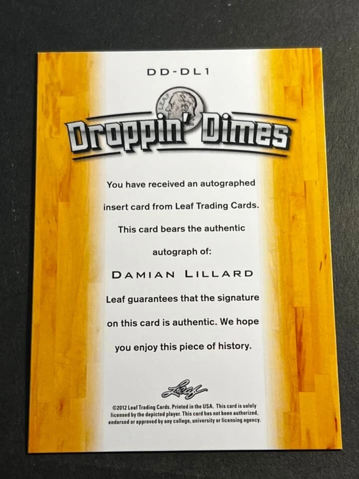 2012 Leaf RED MISSING AUTOGRAPH and #/5 PROOF Damian Lillard Droppin' Dimes - Image 2 of 2