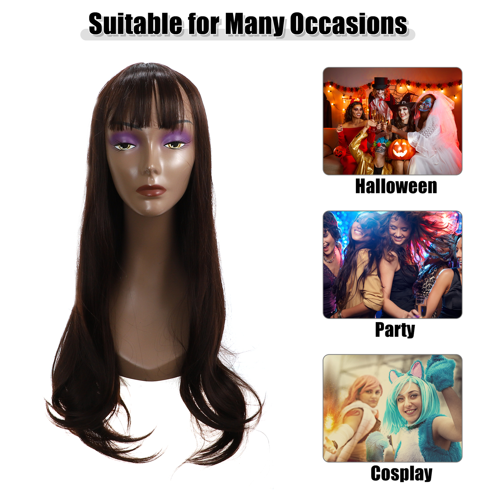 Item of 1 Human Hair Wigs for Women 28" Deep Brown Curly Wig Long