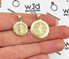 10K Yellow Gold Our Lady Of Guadalupe Pray For Us Medallion Pendant 0.8-1"