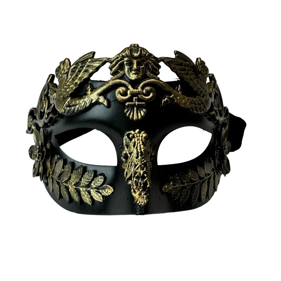 Venetian Greek Roman Warrior Egyptian Men masquerade mask (Black & Gold) - Image 2 of 4