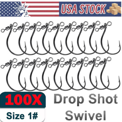 100PCS 1# Drop Shot Hook Swivel Soft Lure Worm Hooks For Bass Carp Catfish NEW