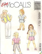 McCALL'S 4895 GIRL'S SZ 3 VEST, SHIRTS, PANTS, CAPRIS, SHORTS SEWING PATTERN VTG