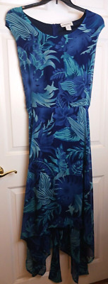 Expressions Catalog Dress 3X Blue Floral Sheer Lined Sleeveless Hankerchief #E12