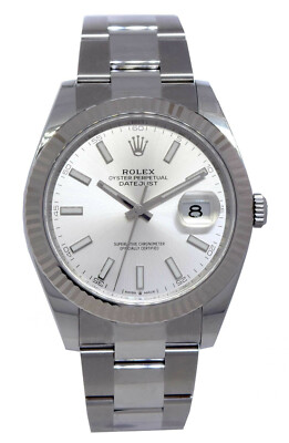 NOS Rolex Datejust 41 Steel & 18k WG Silver Dial Watch Box/papers '21 126334