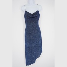 Vintage Be Smart Womens 90s Dress Sz 12 Blue Glitter Asymmetrical Disco Glam USA