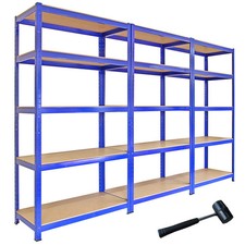Monster Racking 3 x Monster Racking T-Rax Metal Storage Shelves, Blue, 90cm W,