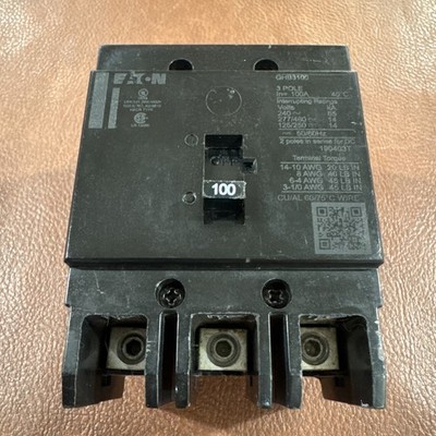 Eaton GHB3100 100 Amp 3 Pole 480/277V Bolt on Circuit Breaker 3P 100A